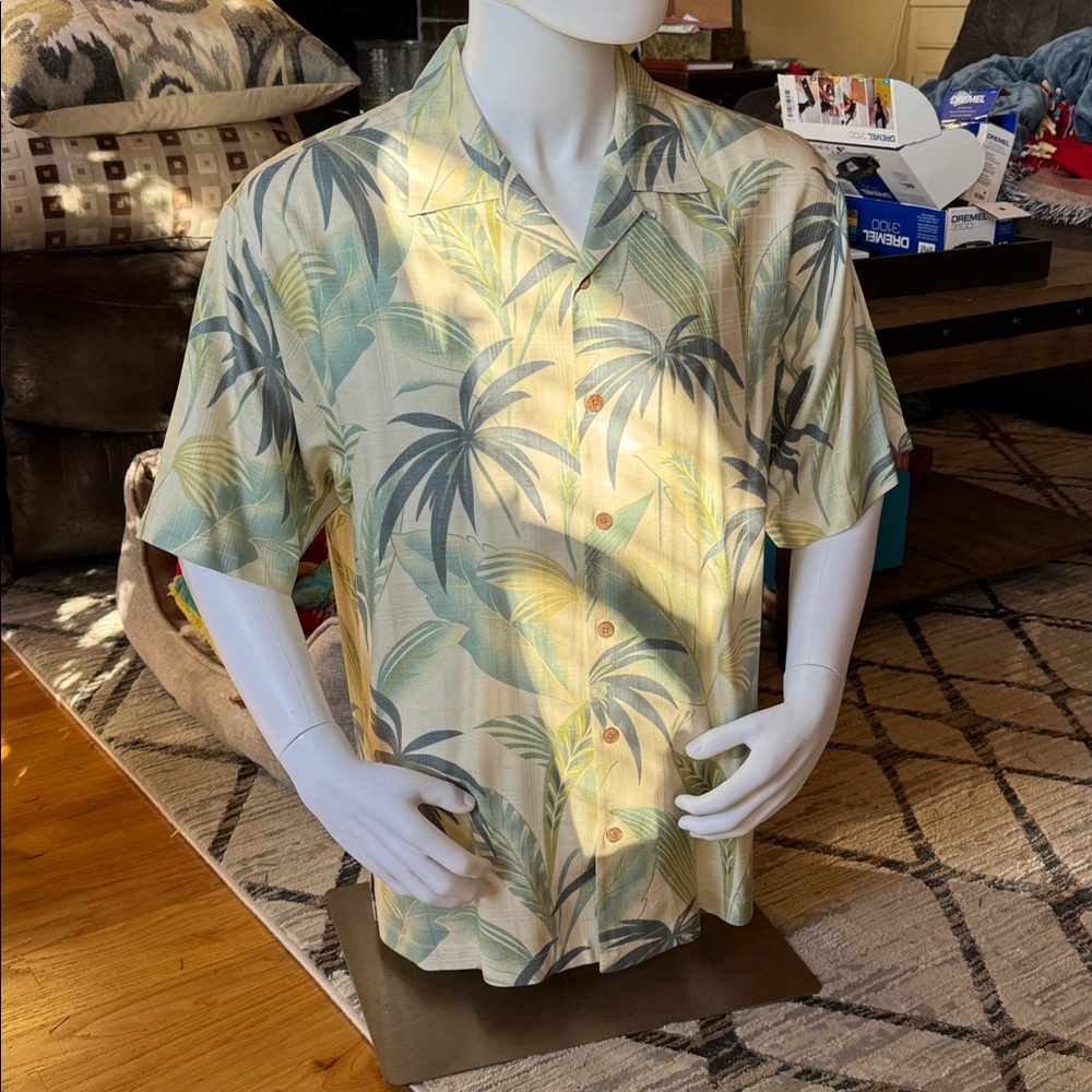 Tommy Bahama Beige and Green Leaf Print Shirt